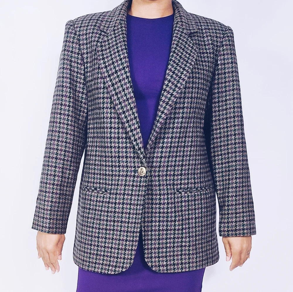 Vintage Houndstooth Blazer 100% Pure New Wool - Picture 4 of 7